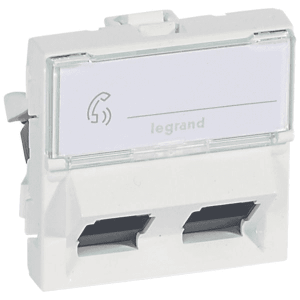 Priză dublă RJ45 Legrand Mosaic Cat 6 UTP 45° 2 module alb cu referința 076504 de la marca LEGRAND