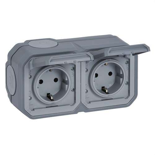 Priză dublă de curent monobloc Plexo IP 55 orizontal gri cu referința 069742L de la marca LEGRAND