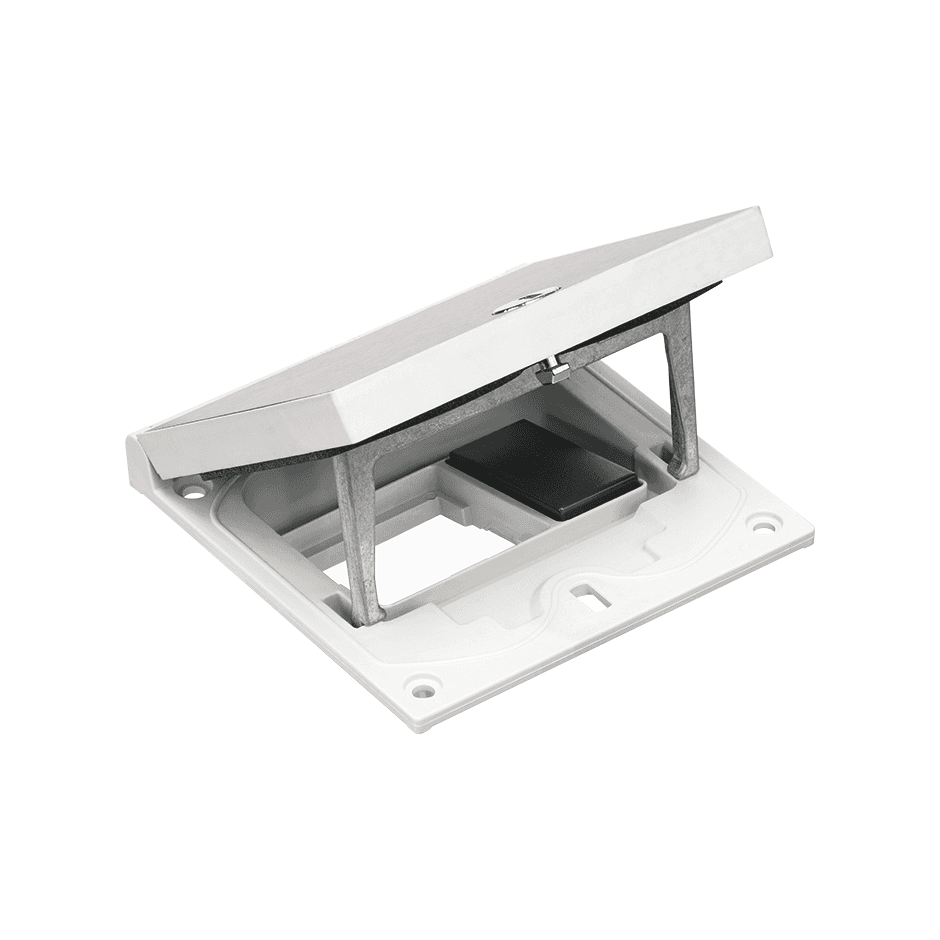 Cadru cu închidere manuală și capac pentru suportul mecanismelor cu locaș pentru funcția K45 de 45x45 mm și de 22,5x45 mm cu referința KFH100/72 de la marca SIMON