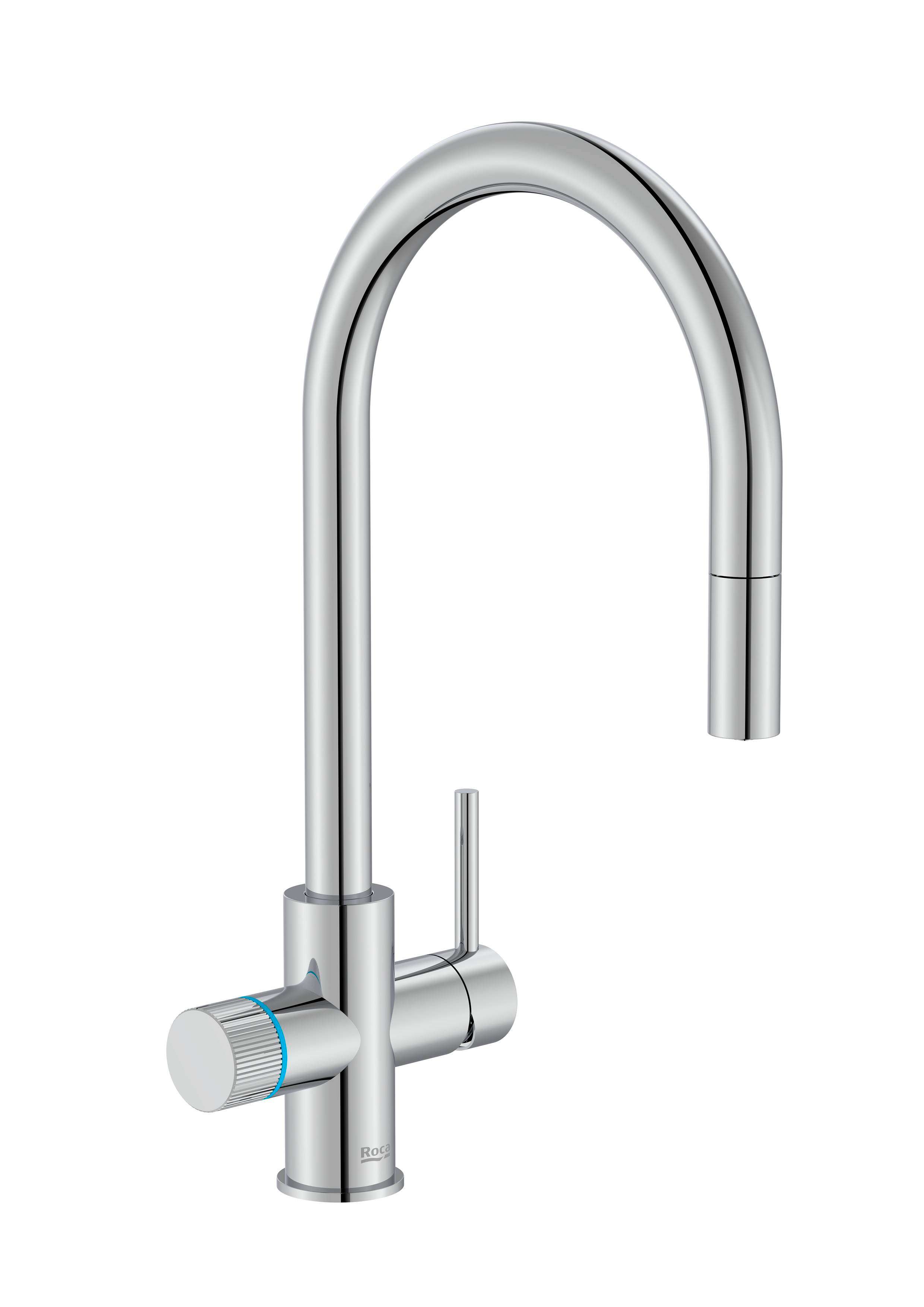 Robinet de bucătărie cu pipă curbată extensibilă și filtru cu 5 etape inclus - Crom cu referința A5A8D3GC00 de la marca ROCA