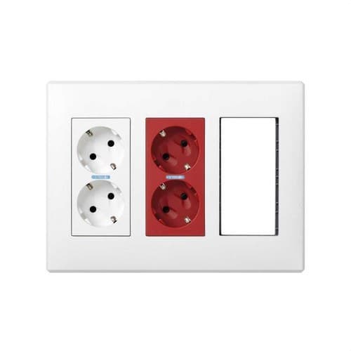 Set cutie perete suprafață-încastrabil 3 elemente duble cu 1 priză dublă, 1 UPS dublu, 2 elemente goale alb Simon 500 Cima cu referința 51000309-030 de la marca SIMON