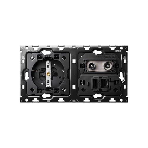 Set back pentru 2 elemente cu 1 priză schuko și 1 priză R-TV+SAT unică cu 1 conector RJ45 6 UTP Simon 100 cu referința 10010208-039 de la marca SIMON