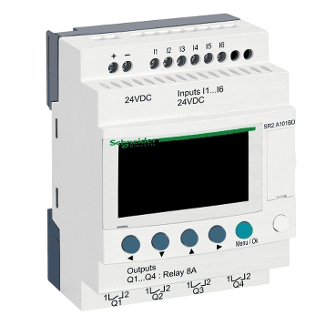 Releu programabil compact Zelio Logic 10 e s 24 v cc fără ceas ecran cu referința SR2A101BD de la marca SCHNEIDER ELECTRIC