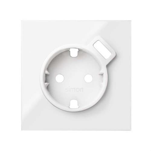 Capac pentru priză schuko cu încărcător USB integrat alb strălucitor Simon 100 cu referința 10000049-130 de la marca SIMON