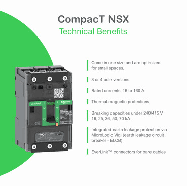 Întrerupător automat ComPacT NSXm160E 16kA AC 3P 160A Micrologic 4.1 ELINK cu referința C12E34V160L de la marca SCHNEIDER ELECTRIC