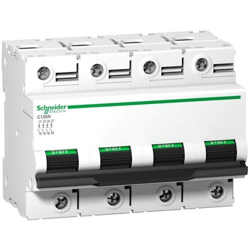 Disjunctor Acti9 C120N 4P 125 A Curba D 10000 A 10 kA cu referința A9N18393 de la marca SCHNEIDER ELECTRIC