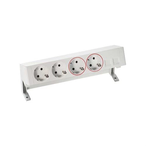 Kit complet de birou cu 2 prize schuko, 2 prize UPS și placă pentru 2 conectori RJ45 alb Simon 400 cu referința 42502220-130 de la marca SIMON