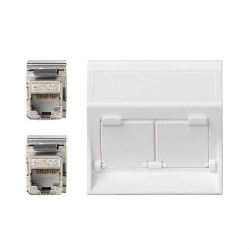 Placă de voce și date înclinată cu protecție praf, 1 element cu 2 RJ45 categorie 6A FTP alb Simon 500 Cima cu referința 50001086-030 de la marca SIMON