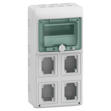 Cutie de distribuție Kaedra de suprafață 8 module 4 deschideri cu referința 13179 de la marca SCHNEIDER ELECTRIC