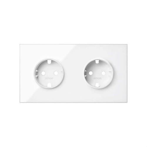 Kit frontal pentru 2 elemente cu 2 prize schuko alb strălucitor Simon 100 cu referința 10020202-130 de la marca SIMON