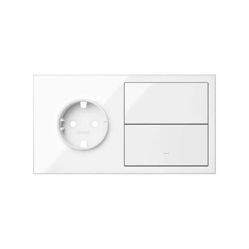 Kit frontal orizontal pentru 2 elemente cu 1 priză schuko și 1 întrerupător individual alb strălucitor Simon 100 cu referința 10020203-130 de la marca SIMON