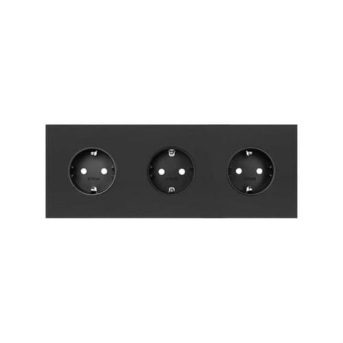 Kit frontal pentru 3 elemente cu 3 prize schuko negru mat Simon 100 cu referința 10020302-238 de la marca SIMON